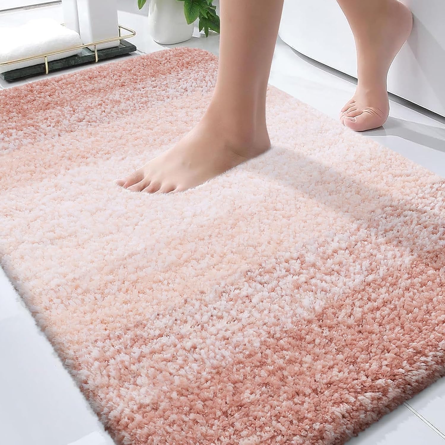 OLANLY Bathroom Rugs - Extra Soft Microfiber Mat 30x20 | Quick Dry, Machine Washable, Rubber Backing, Peach