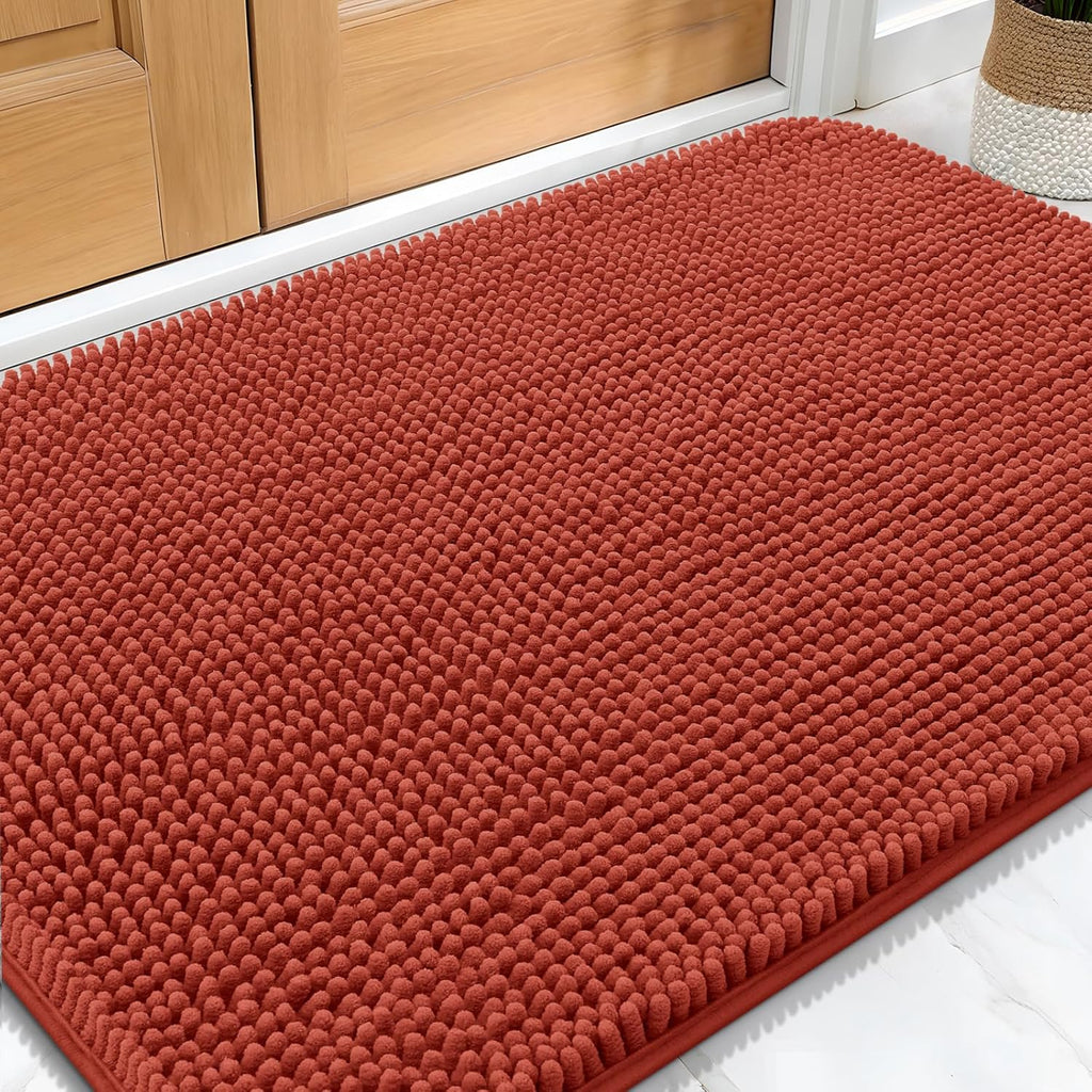 OLANLY Dog Door Mat - Absorbent Non-Slip Washable Chenille Mat for Muddy Paws | 30x20, Maple Red