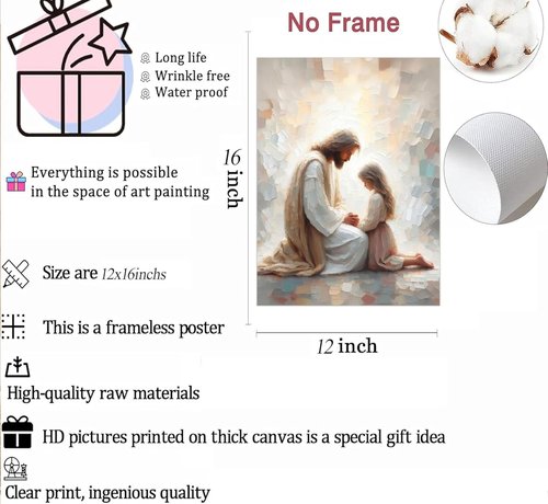 Jesus Wall Art - Christian Spiritual Painting of Jesus Praying with Child | Unframed Religious Decor