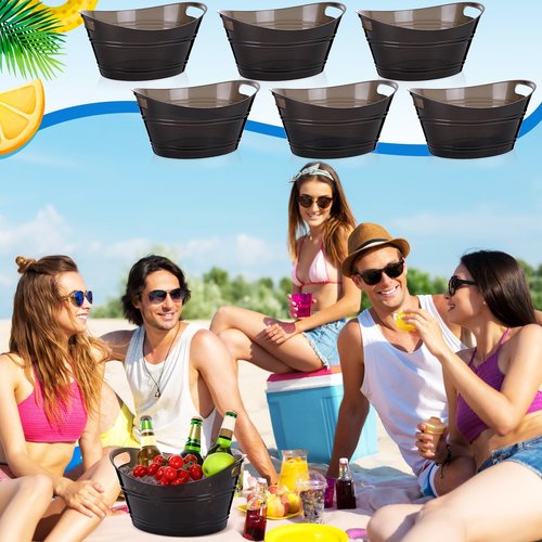 meekoo Plastic Ice Buckets Bulk with Handles 4.5L Oval Storage Tub Large Capacity Ice Drink Bucket for Party Bar Wine Beer Champagne Beverage Bottle Cooler(Black)