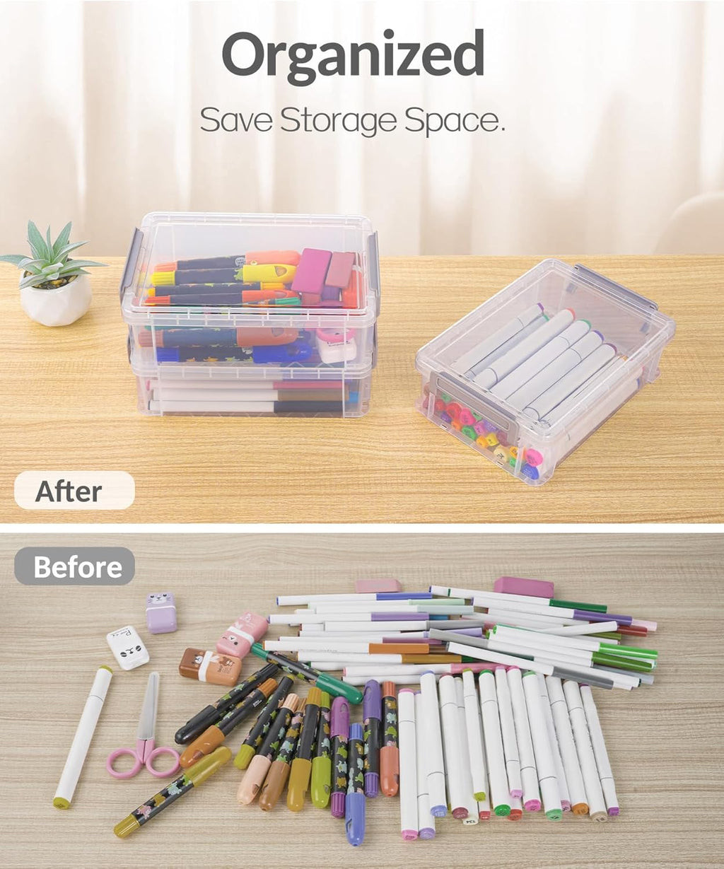 Sooez Extra Large Pencil Box Set - Clear Plastic Organizer for Art & Craft Supplies | 6 Pack
