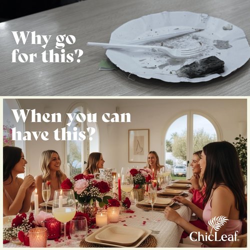Chic Leaf Palm Leaf Compostable Plates - 6" Square, Pack of 50 - Disposable Dinnerware for Valentine's day, Rustic Bamboo Appetizer Plates, Romantic - Charcuterie Boards & Biodegradable Serviceware