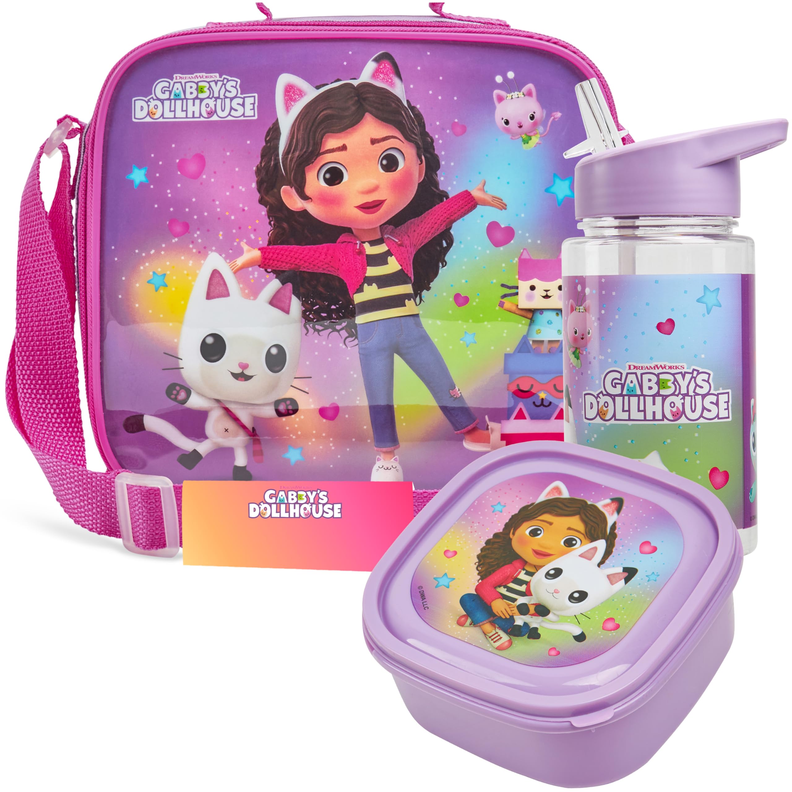 Get Trend Gabby's Dollhouse Kids Lunch Bag Set 3 Pc with Leak Proof Water Bottle and Small Lunch Box Insulated for School Daycare Travel (Gabby’s Dollhouse)