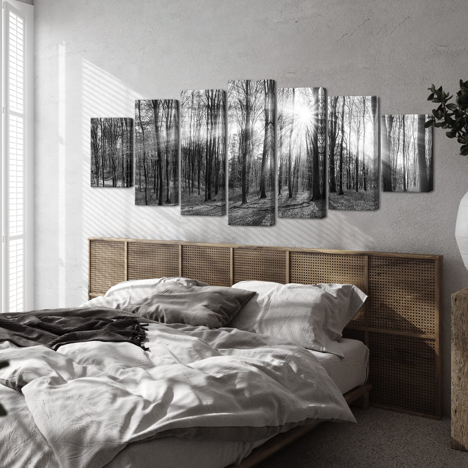 LevvArts Huge Canvas Wall Art Black and White Tree Forest Picture Art Prints Sunrise Nature Landscape Painting Contemporary Artwork for Bedroom Living Room Office Decor Framed