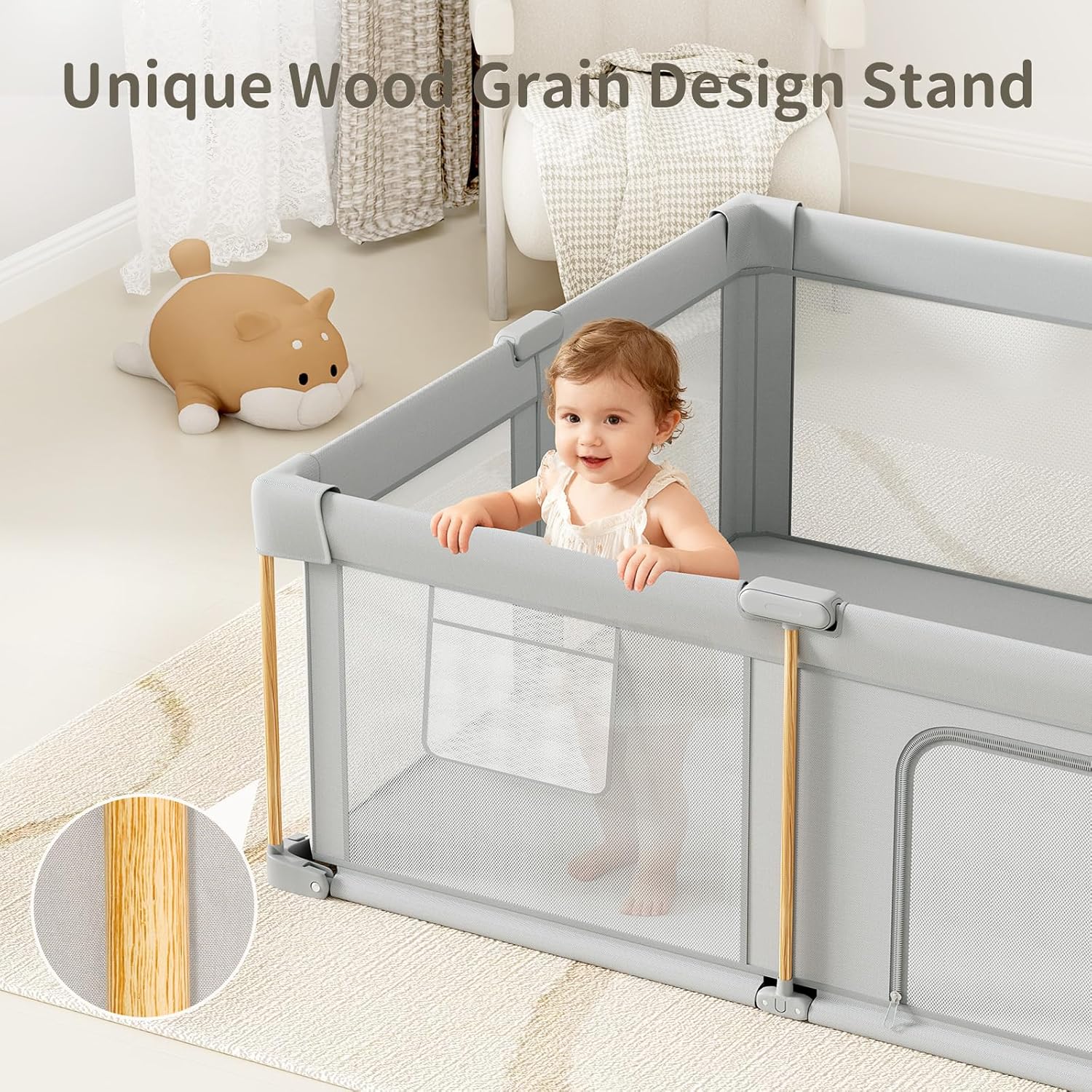 Skiennix Foldable Baby Playpen - Portable 71x59 Play Yard with Mat for Indoor & Outdoor Use