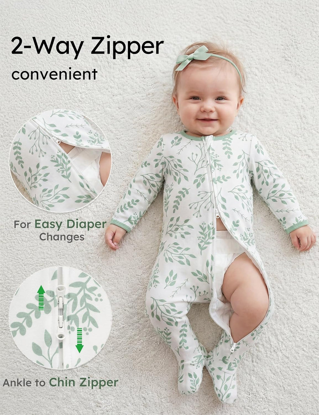 Yoofoss Baby Pajamas - 100% Organic Cotton Sleepers for Newborns | 3-Piece Set, Footed PJs
