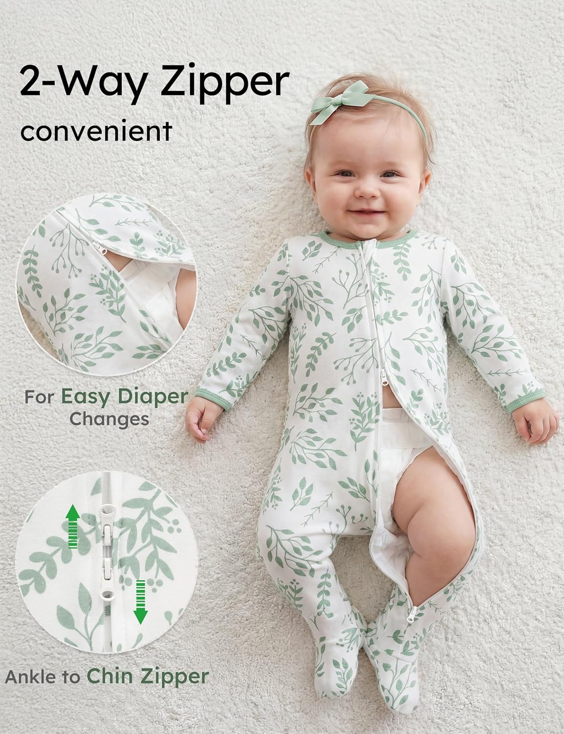 Yoofoss Baby Pajamas - 100% Organic Cotton Sleepers for Newborns | 3-Piece Set, Footed PJs