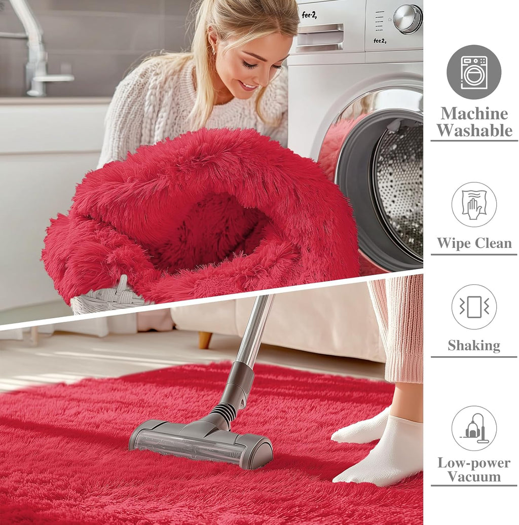 OLANLY Runner Rugs - 2x5 Machine Washable Soft Fluffy Shaggy Carpet for Bedroom & Hallway - Red