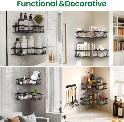 Adhesive Shower Caddy | 6-Pack Corner Bath Organizer - Rustproof Stainless Steel Shelves for Easy Bathroom Storage