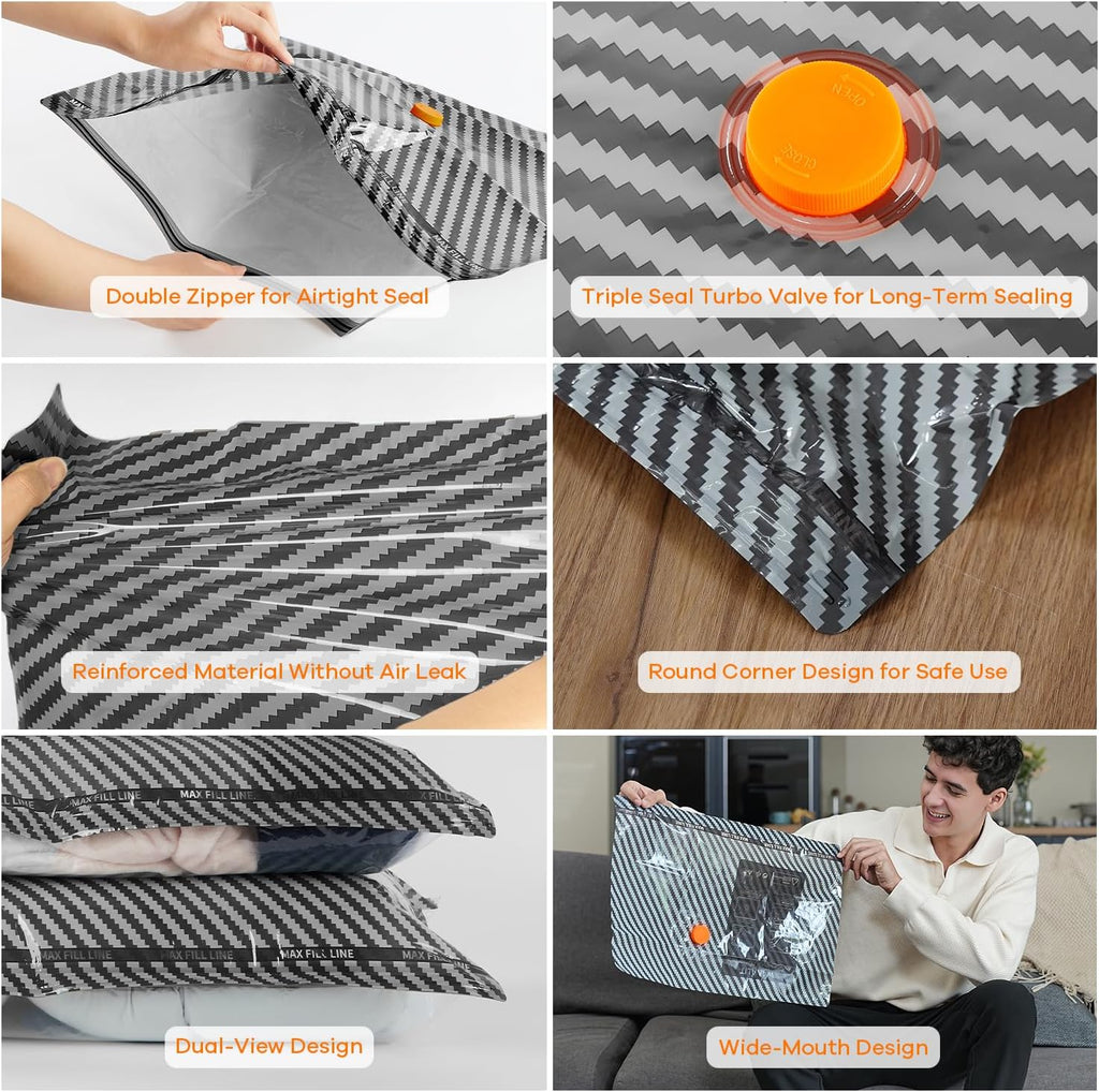 Skiennix Vacuum Storage Bags - 16 Pack Travel Essentials with Wireless Rechargeable Pump | Space Saver for Clothing & Luggage