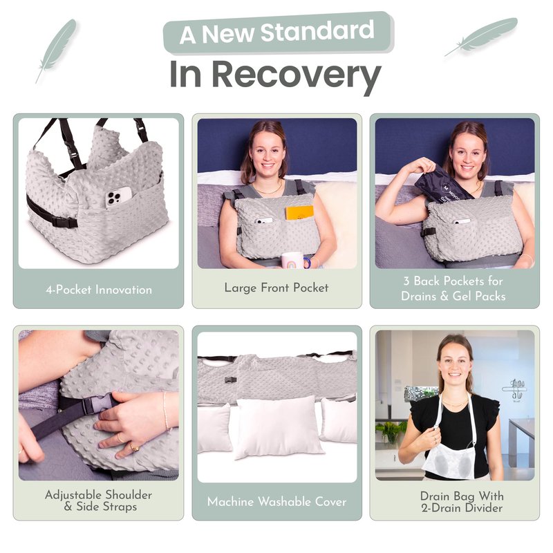 MOYOAMA Post Mastectomy Pillow – Hands-Free Protection with Secure Strap & Easy-Clean Washable Cover Breast Surgery Must Haves,Breast Reduction Recovery Supplies,Breast Augmentation