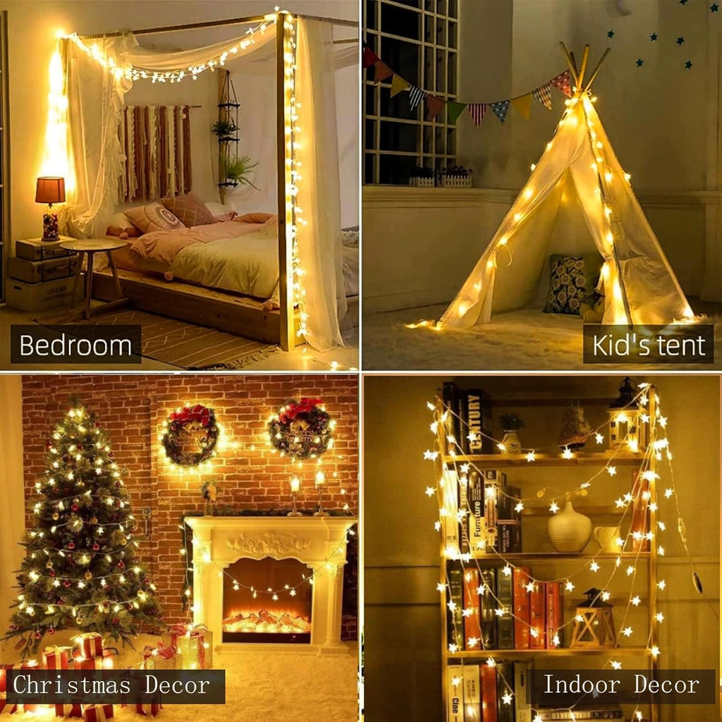 Plun Fairy Star String Lights - 100 LED Waterproof Twinkle Lights with 8 Modes | Warm White for Indoor Decor