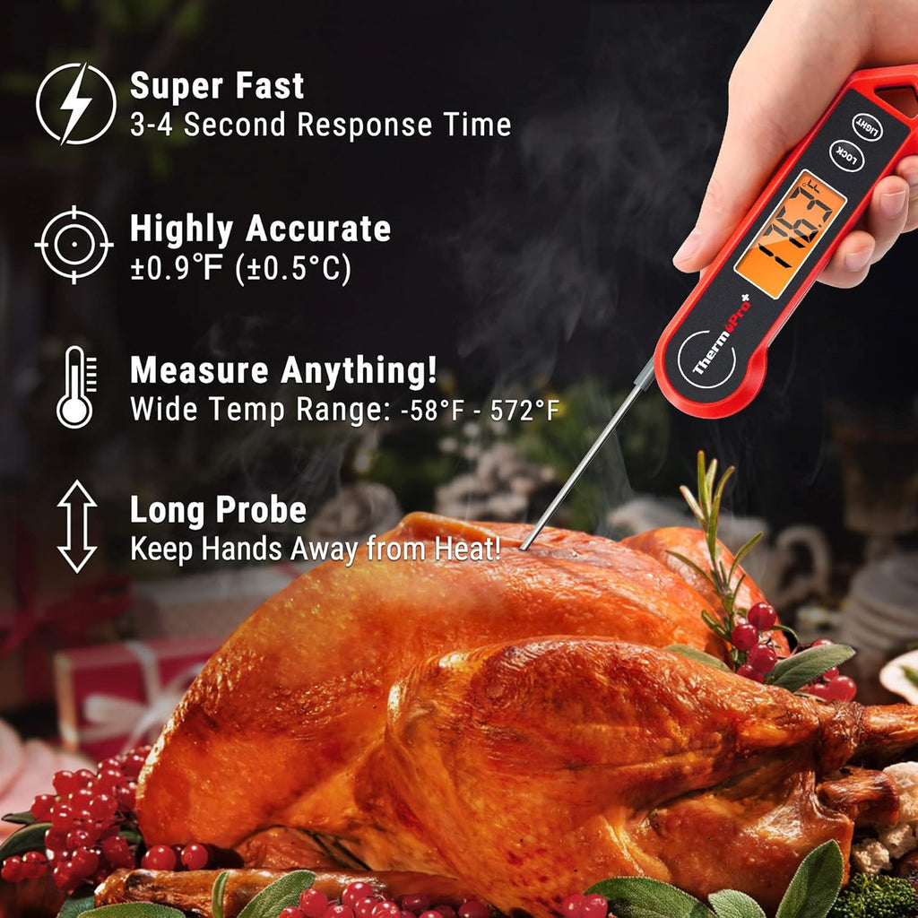 TempPro Waterproof Digital Meat Thermometer - Ambidextrous Backlit & Motion Sensing | Perfect for BBQ, Grilling, and Cooking
