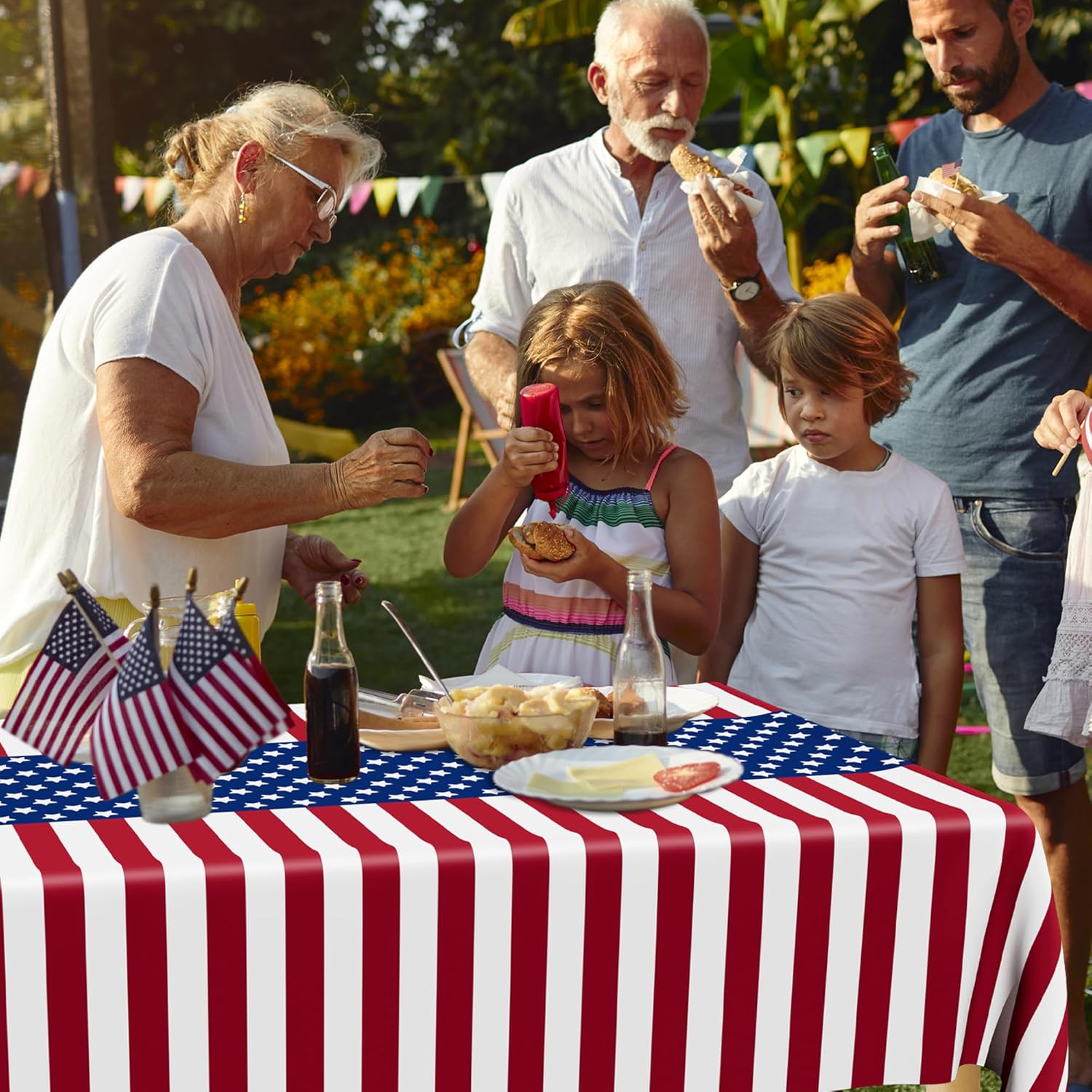 4th of July Tablecloths by [Brand Name] - 108" x 54" Rectangle Plastic in Red, White & Blue | Patriotic Party Decor