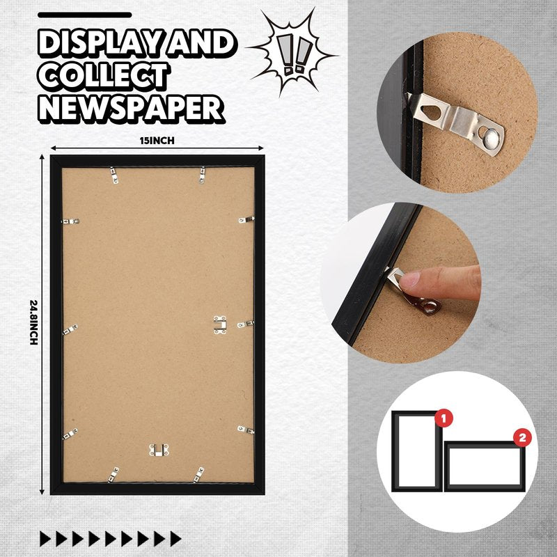DoubleFill 14x24 Newspaper Frame with Mat, Displays 11x22 Newspaper, Wall Hanging Picture Poster Frame for Media Article Document(Black Mat,6 Pcs)