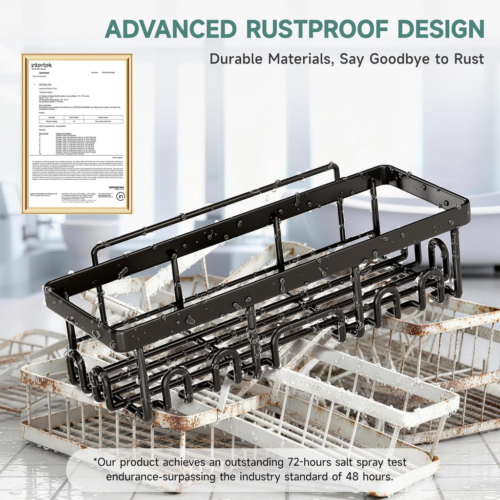 Veken Shower Caddy - Rustproof & Waterproof Adhesive Corner Shelves | 5-Pack Large Bathroom Organizer - Black