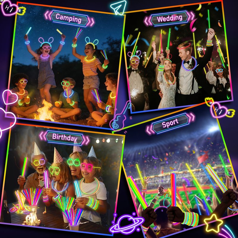 SHQDD 248 PCS Glow Party Supplies,Glow in the Dark Party Favors, 24PCS Foam Glow Sticks, 24PCS LED Glasses and 200PCS Glow Sticks Bracelets, Neon Party Favors for Wedding,Concert,Raves and Birthday