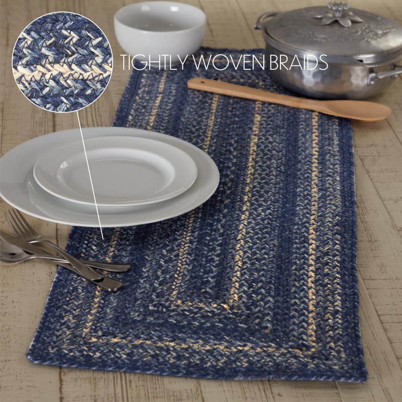 VHC Brands Farmhouse Great Falls Blue Table Runner, Blue White, Jute Blend, Rectangle, 13x36 Inches