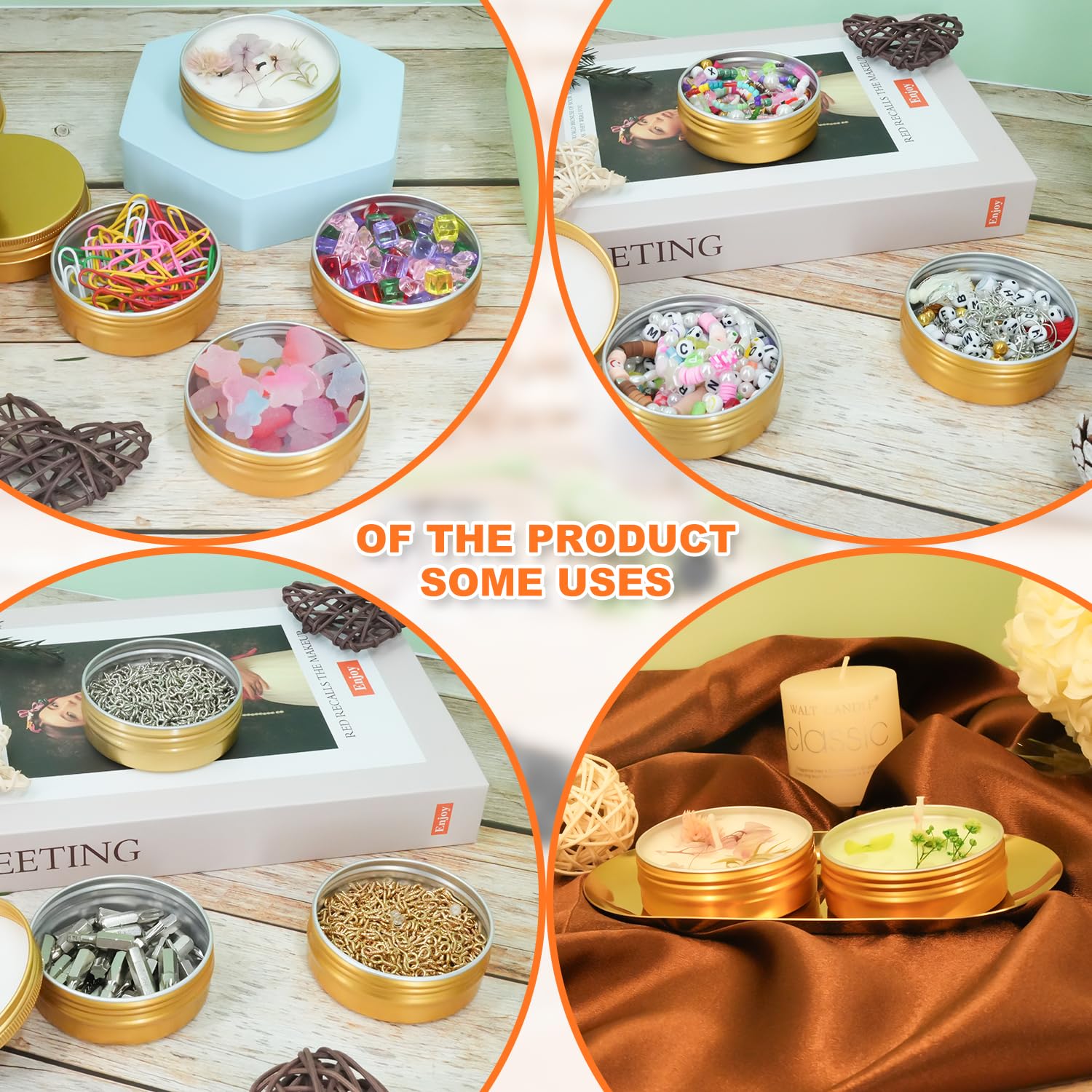 LIYAR 2oz Tins, 60ml Metal Storage Tins, Aluminum 2 oz Tins Jars Round Tin Containers, Empty Salve Tins 2oz Tins with Lids Tin Cans for Homemade Balm, Spices, Candies, or Gift Giving, Gold(Pack of 48)