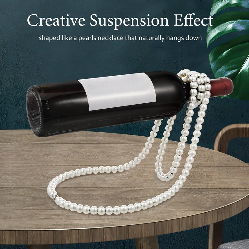 BESPORTBLE Artificial Pearl Necklace Floating Wine Rack, Metal Wine Bottle Holder Novelty Single Wine Bottle Stand for Bar and Home Decoration