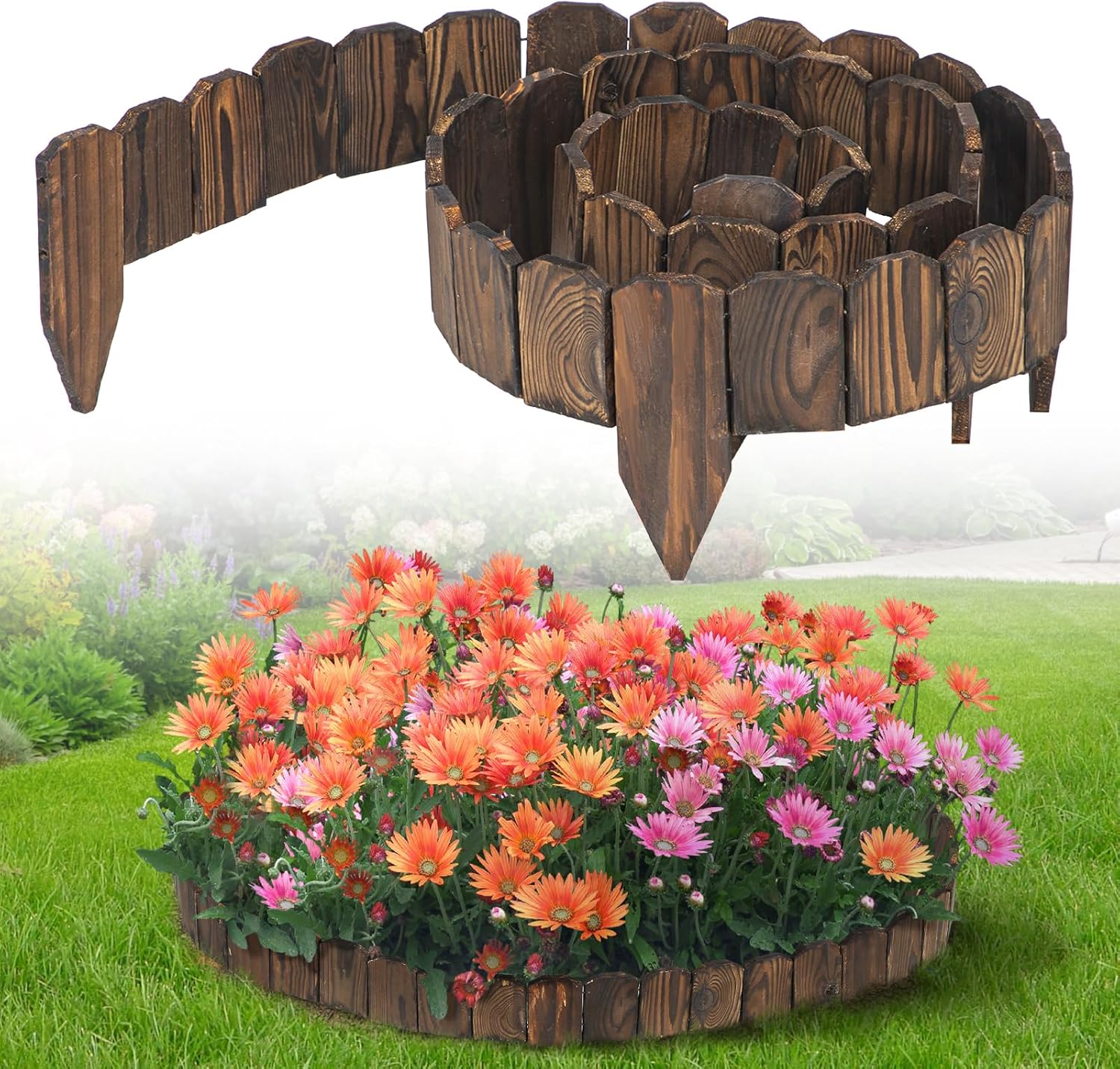 Sturdy Landscape Edging by [Brand Name] - 9.6ft Anti-Corrosive Wood Garden Border for Flower Beds & Paths
