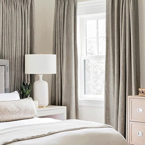 MIULEE Blackout Linen Curtains - 100% Thermal Insulated Greige Drapes | Room Darkening 52x72 Inch (2 Panels)