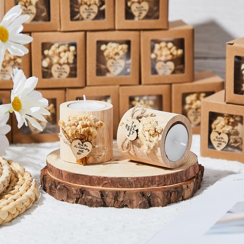 Otuuz 24 Pcs Rustic Wedding Party Favor Candle Holders Bridal Shower Favors Wooden Candles Favors Gifts Souvenirs for Guest Romantic Gifts Wedding Decorations (Light Brown)