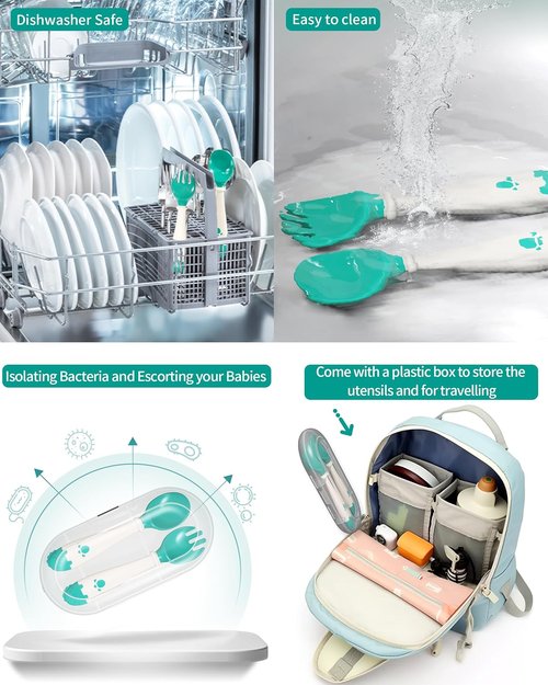 Deejoy Toddler Utensils Set - Self-Feeding Flatware with Silicone Handles & Travel Case | Stage 2 Green