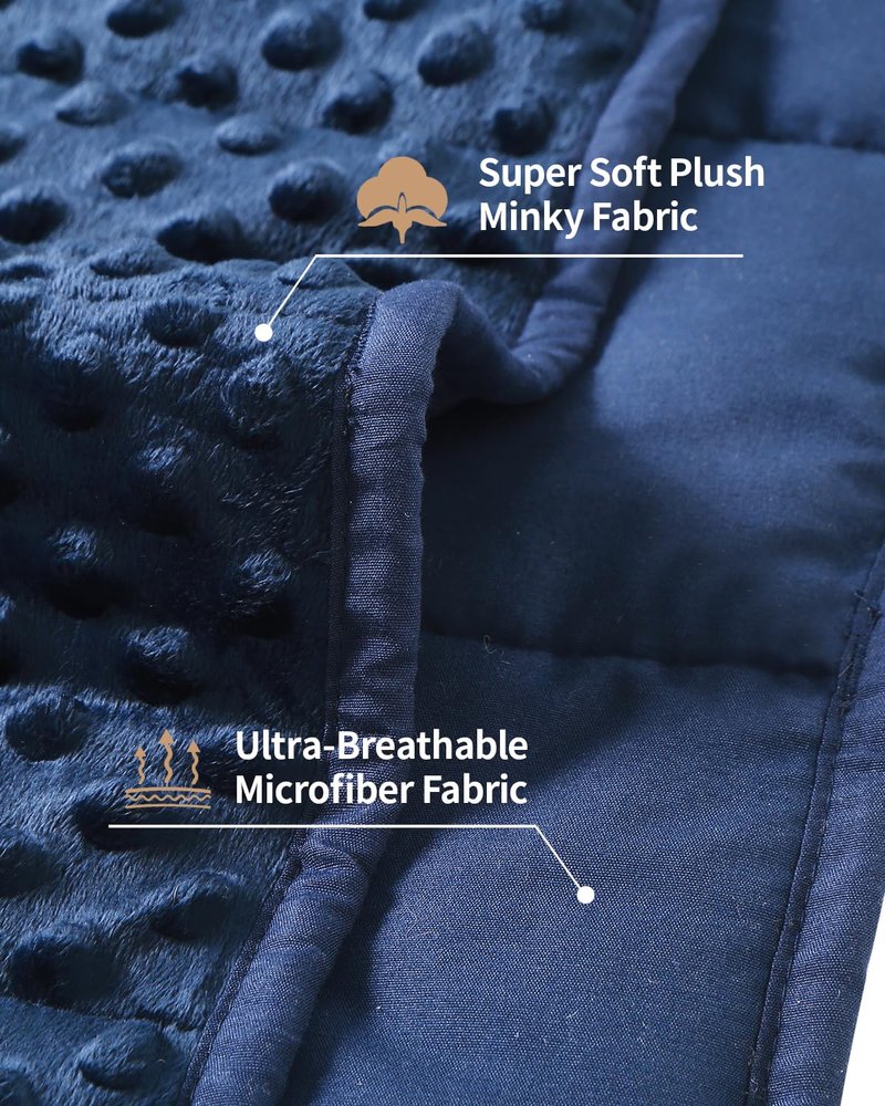 Mr. Sandman Weighted Blanket for Adults Queen, Minky Heavy Blanket for Woman, Man Sleeping/Calm, Soft and Cozy Weighted Throw Blankets, Machine Washable, 60 x 80in, 15 lbs, Navy Blue