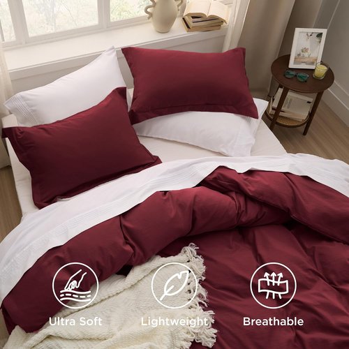 Bedsure Winery Duvet Cover Set - Extra Soft Queen Size Bedding, 3 Pieces with Zipper Closure & Pillow Shams