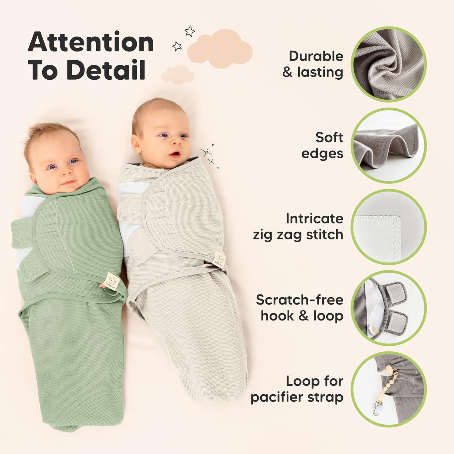 Skiennix Organic Baby Swaddle Wraps - Soft & Snug Sleep Sacks for Newborns 0-3 Months | 3-Pack in Willow