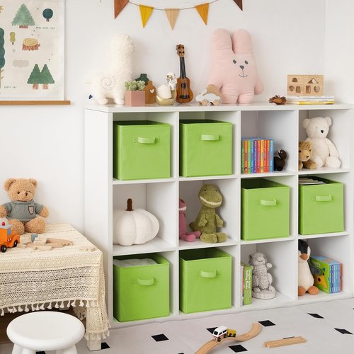 Granny Says Cube Storage Bins - 11-Inch Foldable Fabric Organizers with Handle | Light Green, 6-Pack