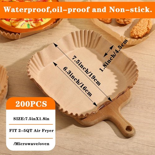 Air Fryer Liners 200 Pcs - Non-Stick, Oil-Absorbing Parchment Paper for 2-5QT Air Fryers