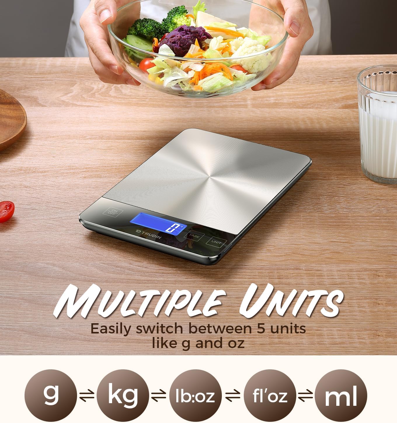 Skiennix 33lb Food Scale - NASA-Grade Digital Kitchen Scale with Waterproof Glass & Steel Platform