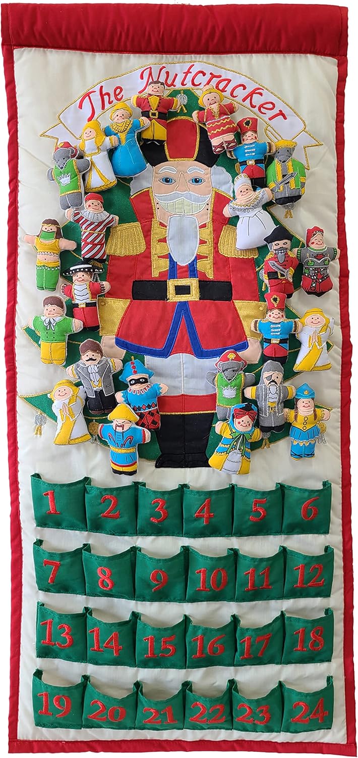 Pockets of Learning Nutcracker Advent Calendar - Interactive Christmas Décor | Embroidered Soft Fabric Wall Hanging