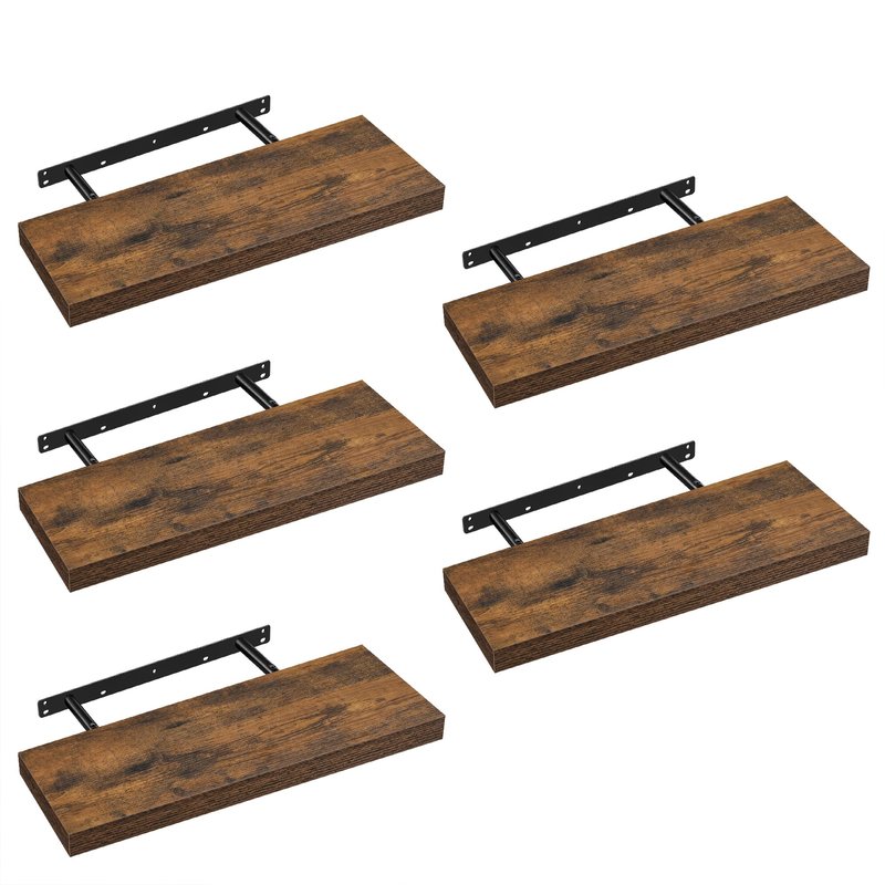 VASAGLE Wall Shelves Set of 5, Floating Shelves, Wall Mounted, 7.9 x 23.7 x 1.5 Inches, for Picture Frames, Decor, Living Room, Kitchen, Rustic Brown ULWS076B01