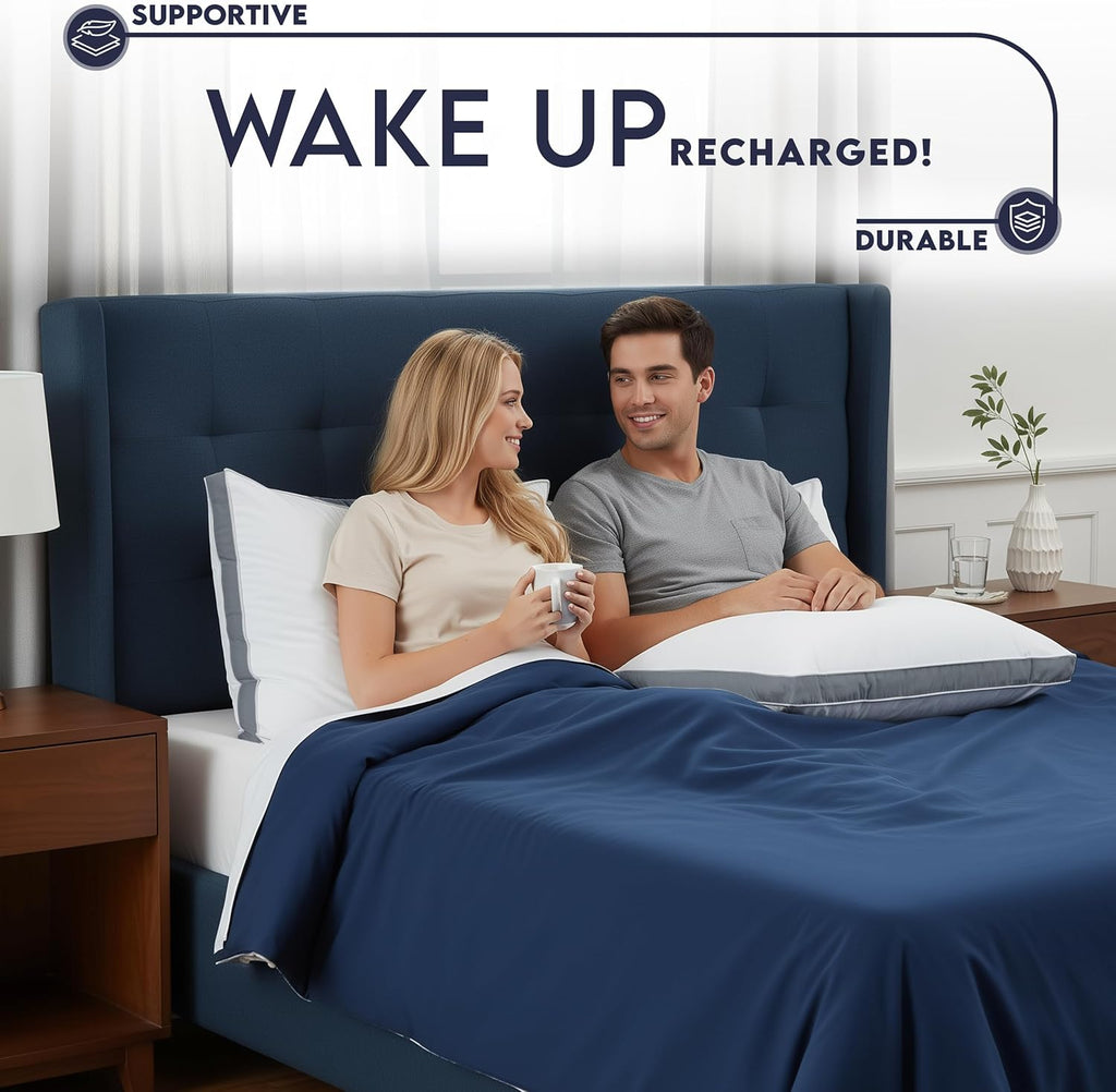 Utopia Bedding King Size Bed Pillows - Soft & Fluffy Down Alternative | Set of 2, Cooling Grey Gusseted Pillows
