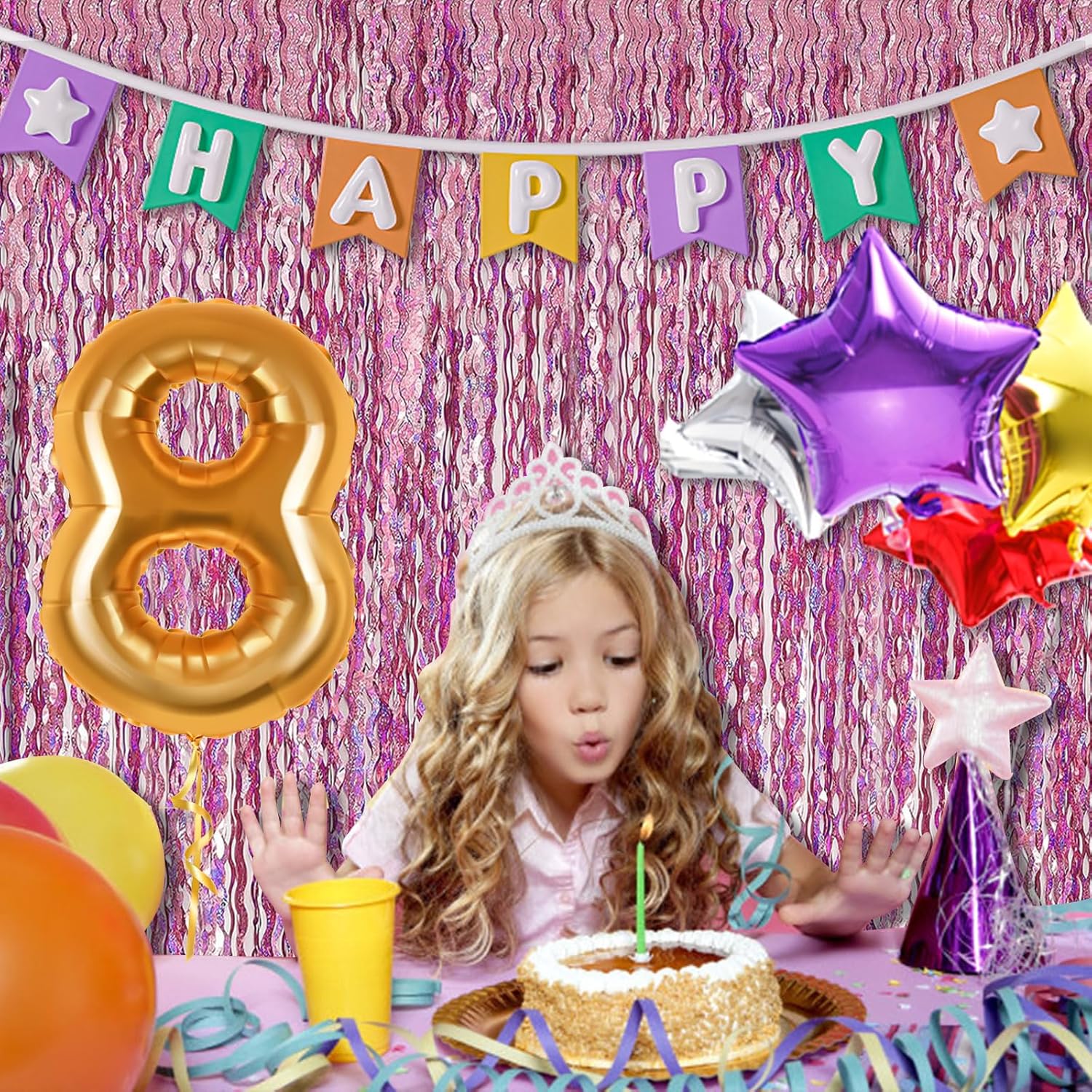 Skiennix Tinsel Foil Fringe Curtains - Sparkling Wavy Backdrop for Parties | Perfect for Birthdays, Graduations, Weddings