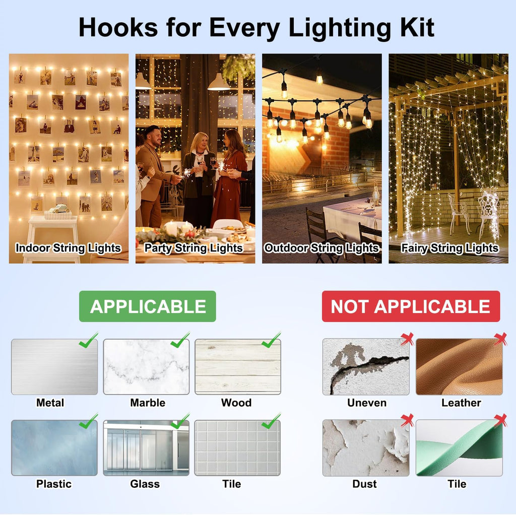 Skiennix Outdoor Light Clips - 50 Heavy-Duty Waterproof Adhesive Clips for LED Hanging Decor