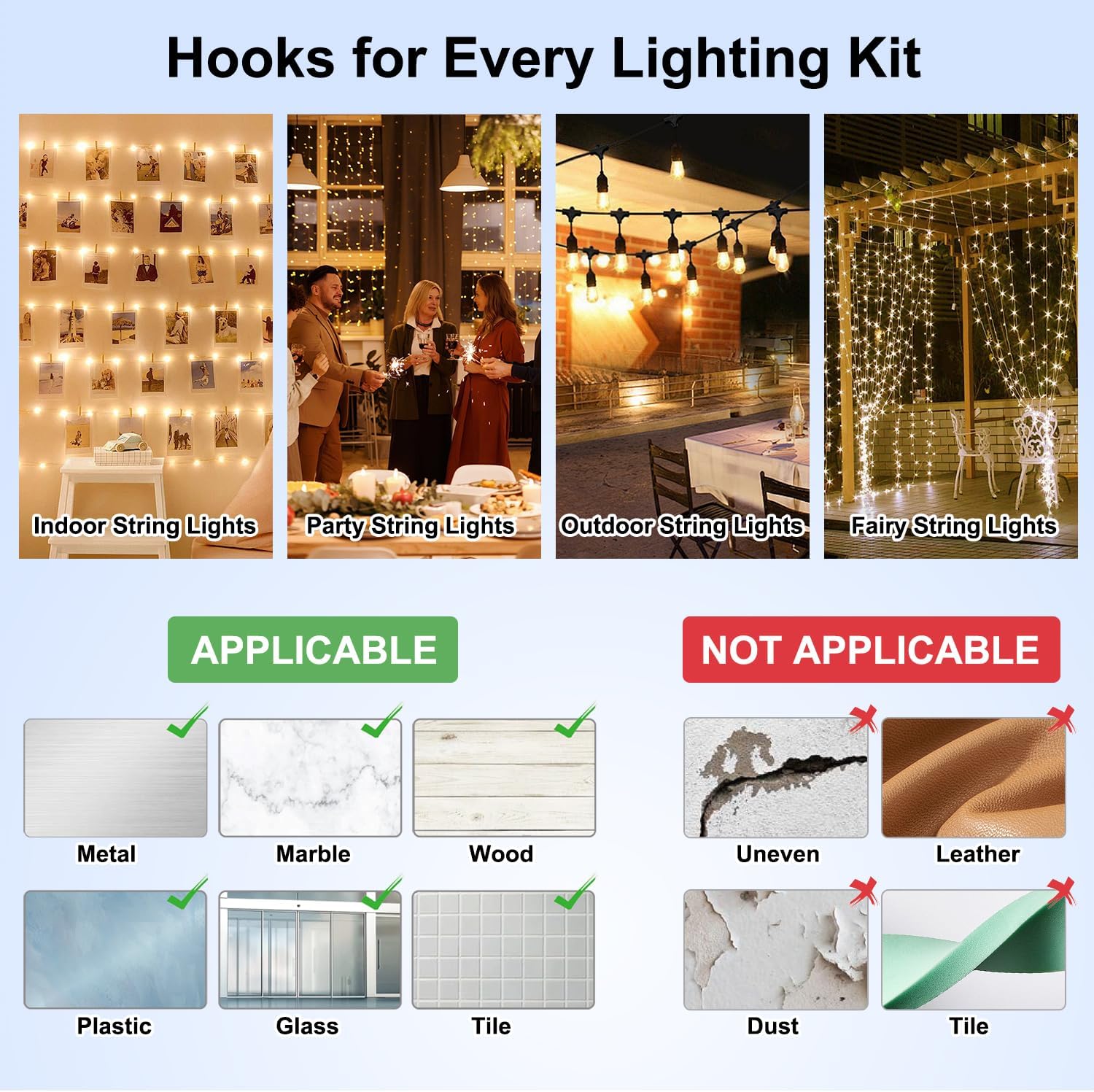 Skiennix Outdoor Light Clips - 50 Heavy-Duty Waterproof Adhesive Clips for LED Hanging Decor