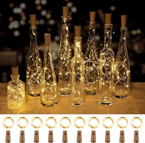 Brightown Wine Bottle Lights - 10 Pack Waterproof Cork Lights with 20 LED Silver Wire | Perfect for DIY Party Décor