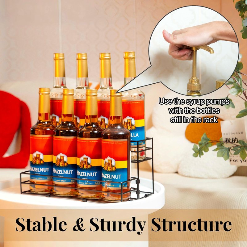 TelKeen 8 Bottles Coffee Syrup Rack Organizer, Coffee Syrup Stand Holder, 2 Tier Coffee Syrup Organizer for Coffee Bar Station, Wine Rack for Countertop, Bottle Display Shelf for Cocktail, Dressing
