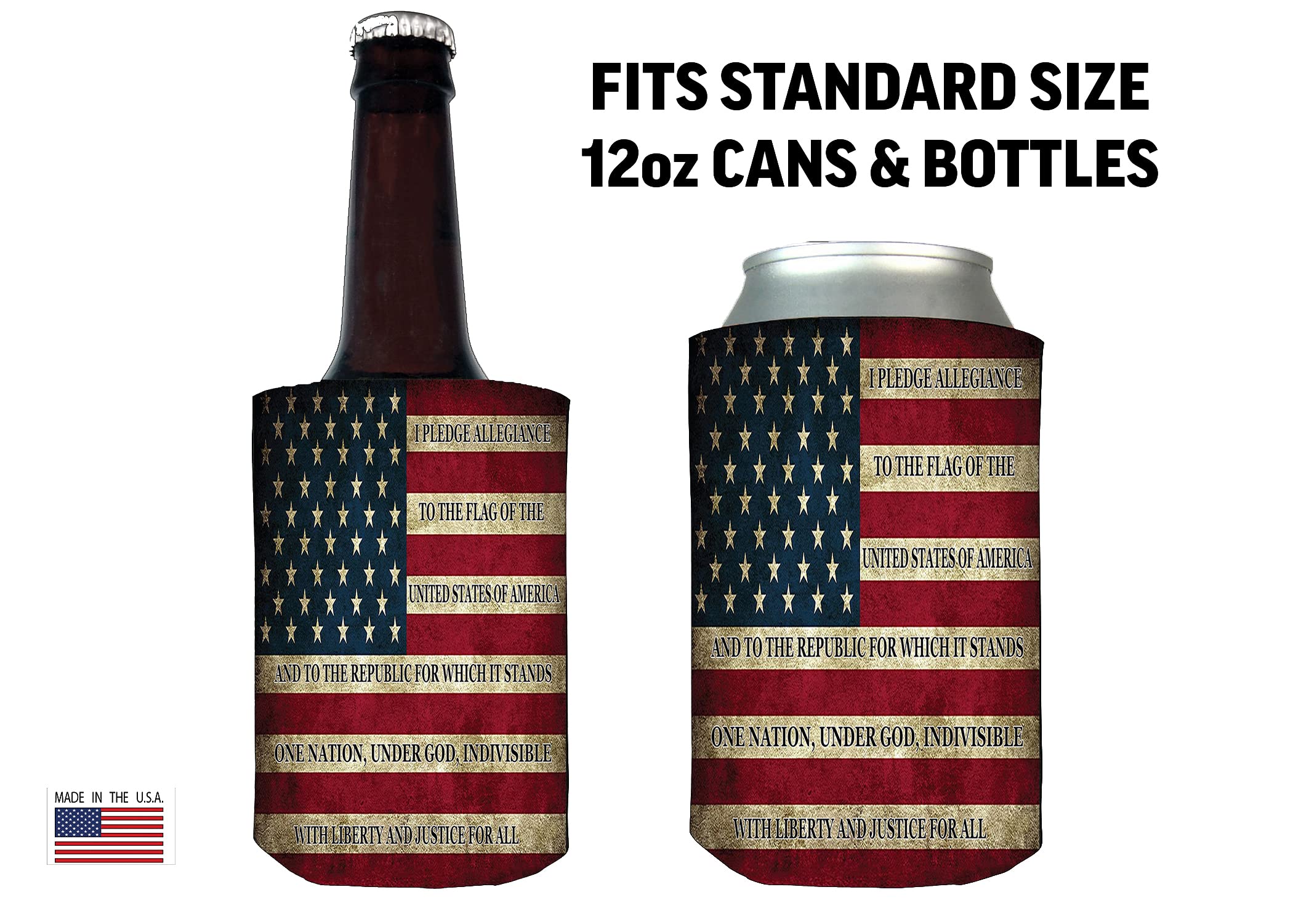 Rogue River Tactical USA Flag Pledge Of Allegiance Collapsible Beer Can Bottle Beverage Cooler Sleeves 2 Pack Gift Set