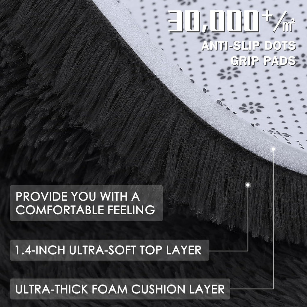 OLANLY Large Machine Washable Area Rug - Soft Fluffy Shaggy Carpet for Living Room & Bedroom | Black