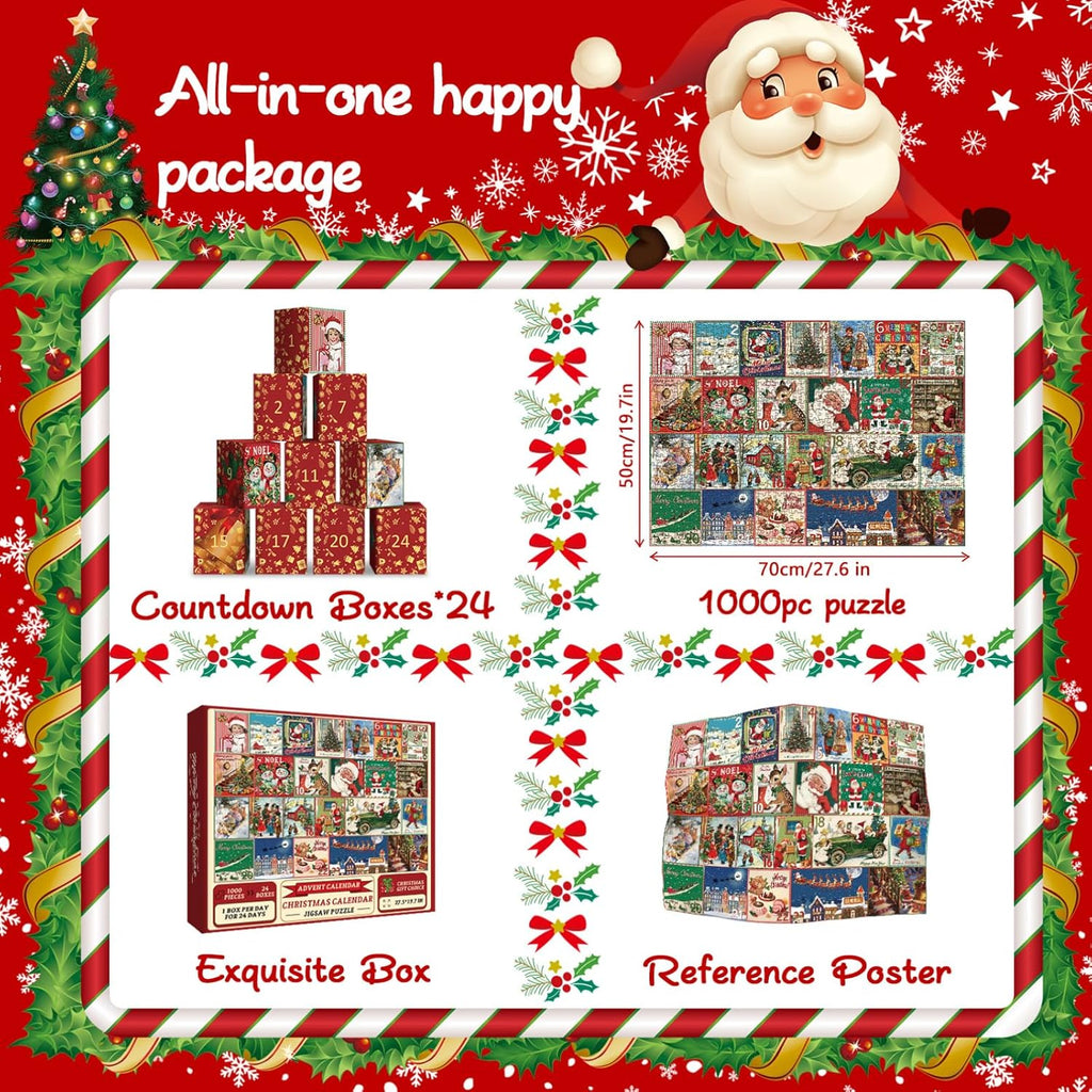 Skiennix Christmas Advent Calendar Puzzle - 1000 Piece Holiday Countdown Jigsaw for Adults