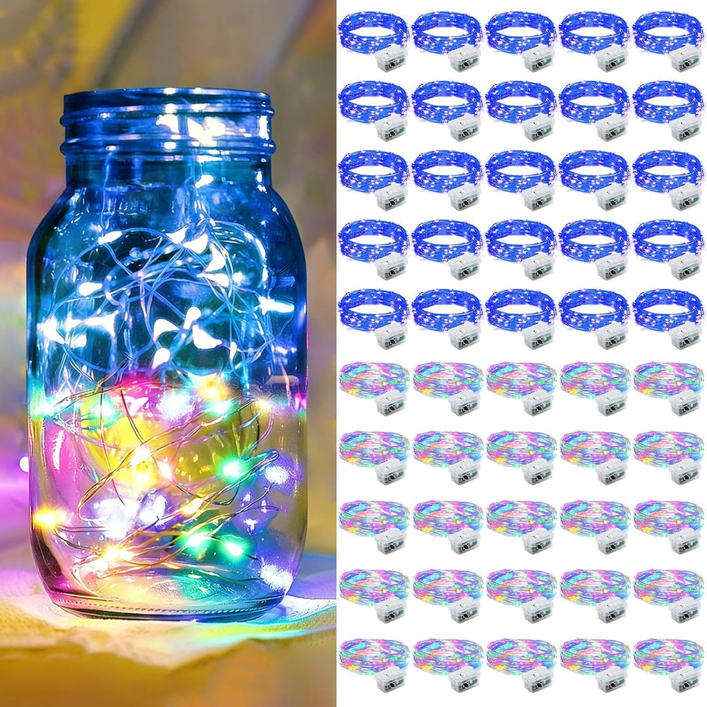 Skiennix 50 Pack Fairy Lights - 7Ft 20 LED Twinkle String Lights | Waterproof Battery Operated for Mason Jar Decor, Weddings & Parties