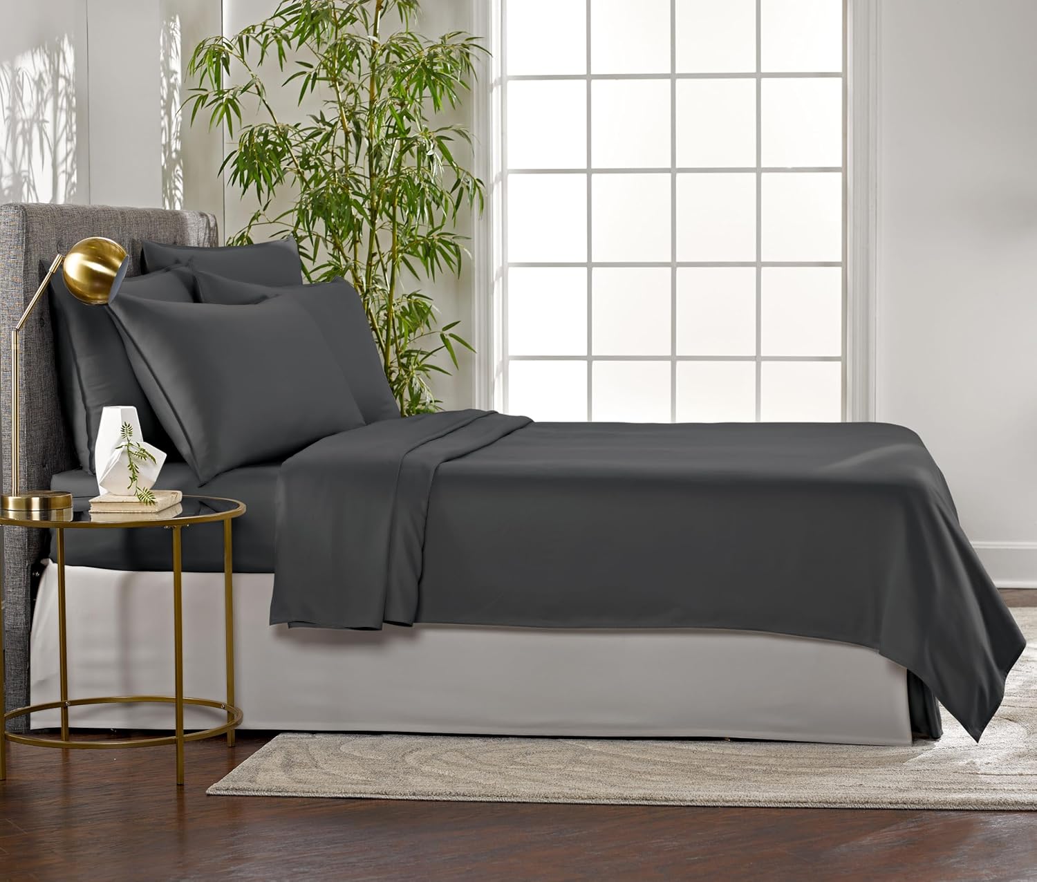 Pure Bamboo King Sheets - Luxuriously Soft & Cooling 100% Organic Viscose Bed Sheet Set | Charcoal Color, Double Stitching