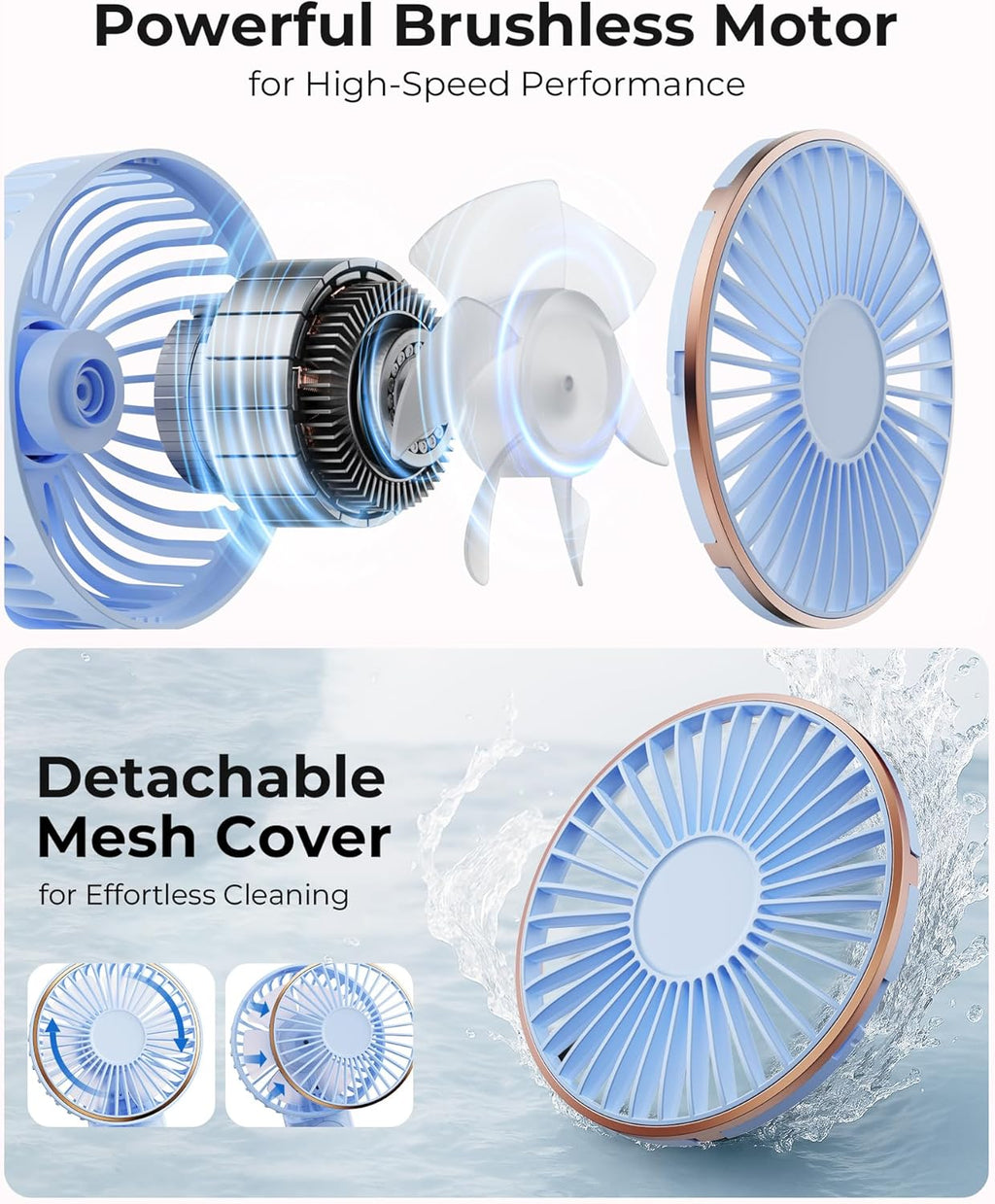 TUNISE Portable Handheld Fan - Rechargeable 4000mAh Battery | 180° Adjustable, 6 Speed, USB Foldable Design
