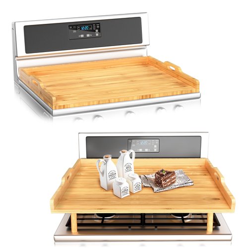 Bamboo Stove Top Cover for Electric Stove & Gas Burners - 29" x 22" Extra Large Noodle Board Stove Cover with Adjustable Legs & Handles - Multi-Use Stove Cover Cutting Board, Sink Cover, RV Accessory