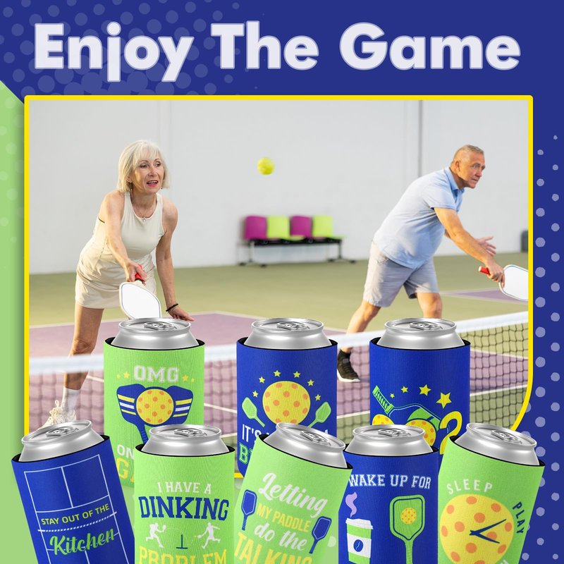 Layhit 24 Pcs Gifts for Players, Funny Ball Can Coolers Sleeve Paddles Sport Lovers 12oz Insulated Can for Sport Themed Birthday